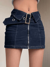 Fold Over Buckle Belt Denim Mini Skirt